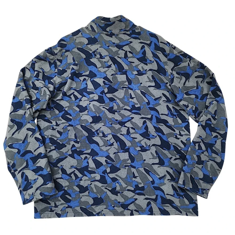 Eddie Bauer First Ascent 1/4 Zip Fleece XL Mens Blue Goose Bird Camo Pullover